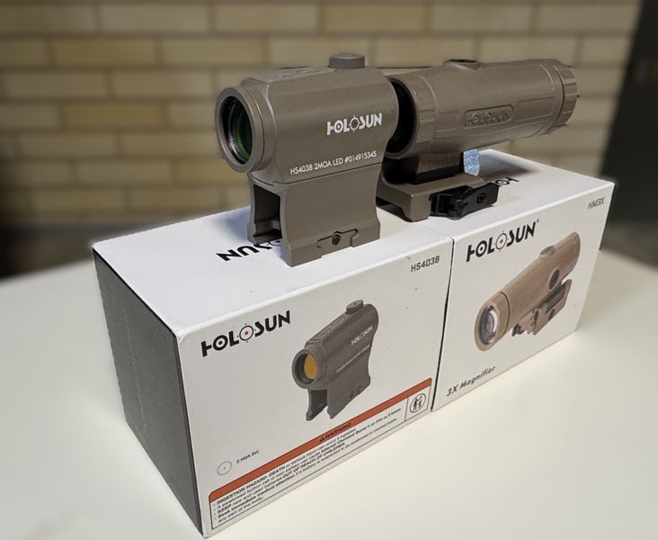 Комплект коллиматор + магнифер Holosun HS510C Green Dot & HM3X Combo FDE  93 фото