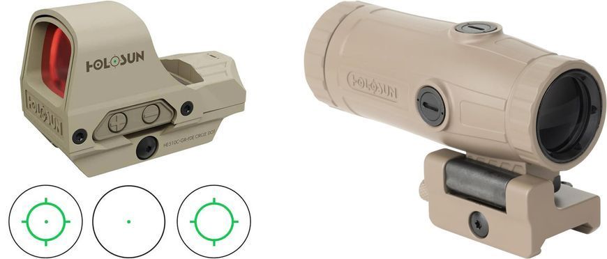 Комплект коллиматор + магнифер Holosun HS510C Green Dot & HM3X Combo FDE  93 фото