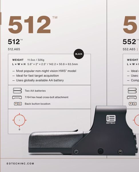 Коллиматорный голографический прицел EOTech 512 68MOA/1MOA EOTech 512 фото