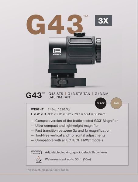 Увеличитель - Магнифер EOTech G43 Койот 3х w/STS Mount (G43.STS) Tan G43 Койот фото