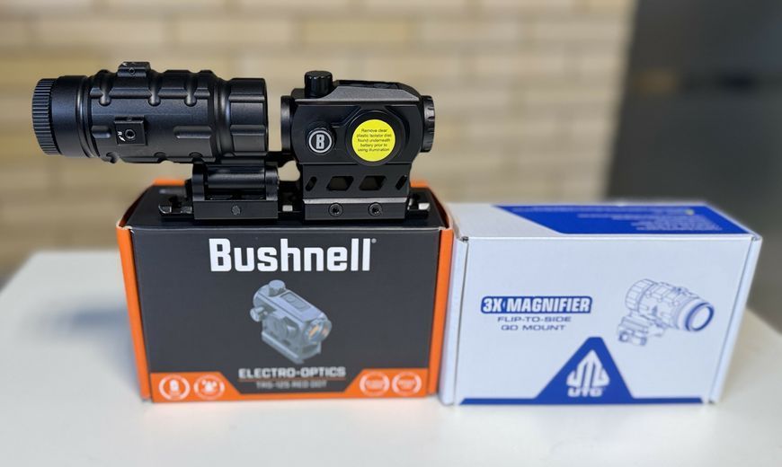 Комплект Коліматор Bushnell Optics TRS125 3 МОА + Магніфер Leapers UTG 3X25 68 фото