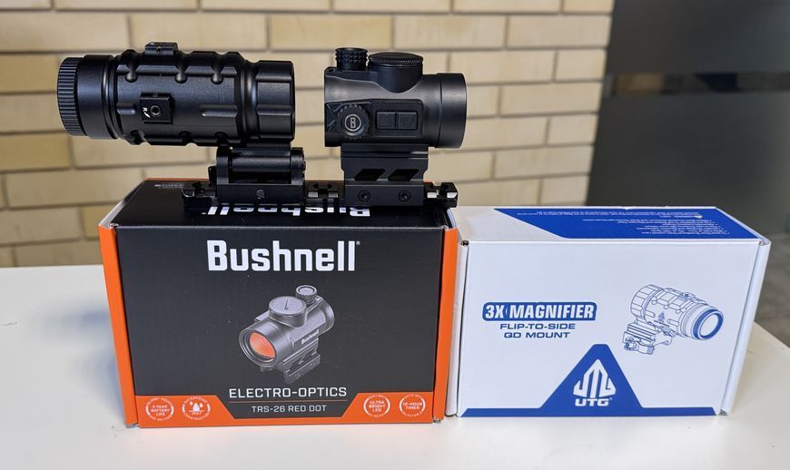Комплект Коліматор Bushnell Optics TRS-26 3 МОА + Магніфер Leapers UTG 3X25 69 фото
