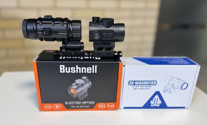 Комплект Коліматор Bushnell Optics TRS-26 3 МОА + Магніфер Leapers UTG 3X25 69 фото