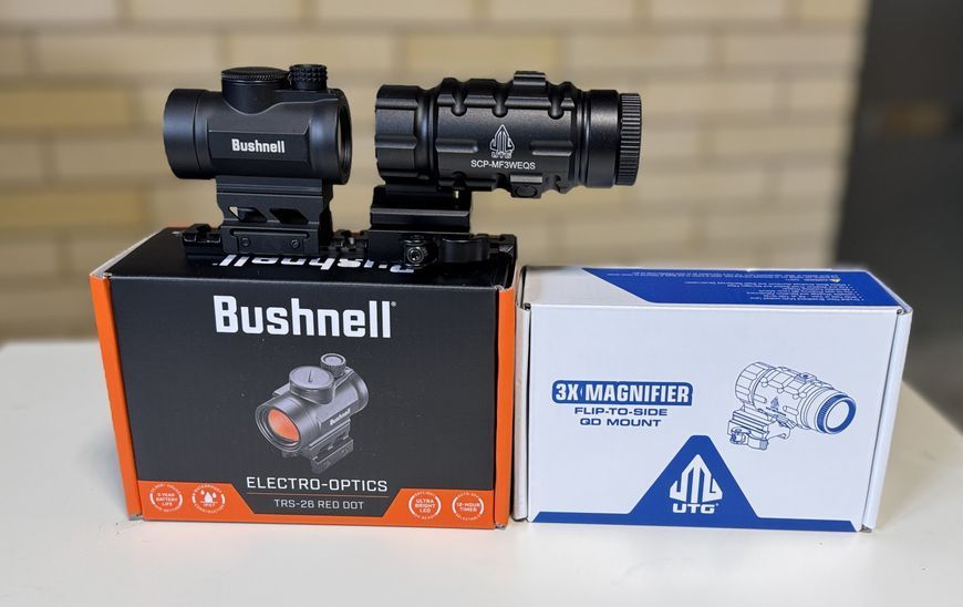 Комплект Коліматор Bushnell Optics TRS-26 3 МОА + Магніфер Leapers UTG 3X25 69 фото