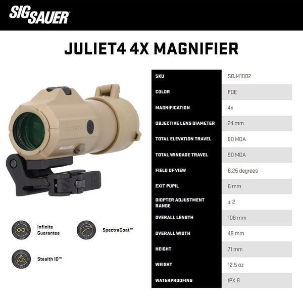 Магнифер Увеличитель Sig Sauer JULIET4 4-х кратный TAN 011124-8-3 фото